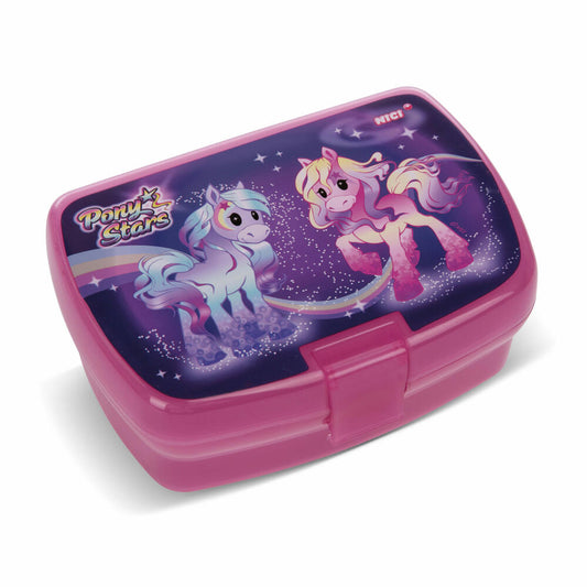 NICI Brotdose Pony Stars, mit Einsatz, Frühstückdose, Lunchbox, Brot Dose, Kunststoff, Pink / Lila, 18 x 12.5 cm, 47926