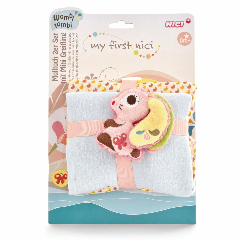 NICI My First NICI Mulltuch mit Greifling Hase Hopsali, 3-tlg., Greifspielzeug, Spucktuch, Mulltücher, 48047