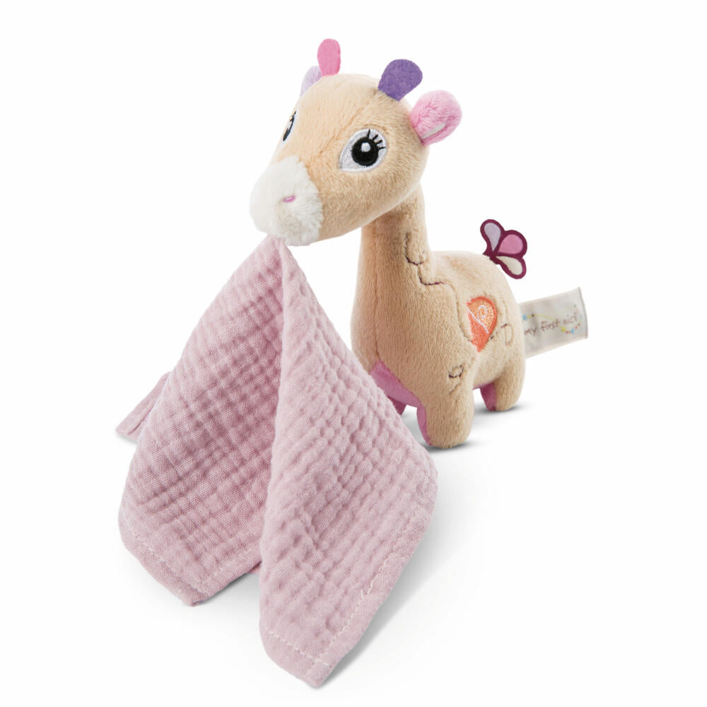 NICI My First NICI Schmusetier Giraffe Sasuma 3D mit Mulltuch, Kuscheltier, Plüschtier, Stofftier, Baumwolle / Polyester, 16 cm, 48037