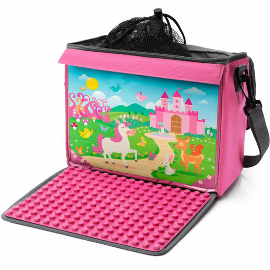 Fantifant Baustein-Tasche L Pink, mit ausklappbarer Bauplatte, Bausteine, Klemmbausteine, TB L PINK