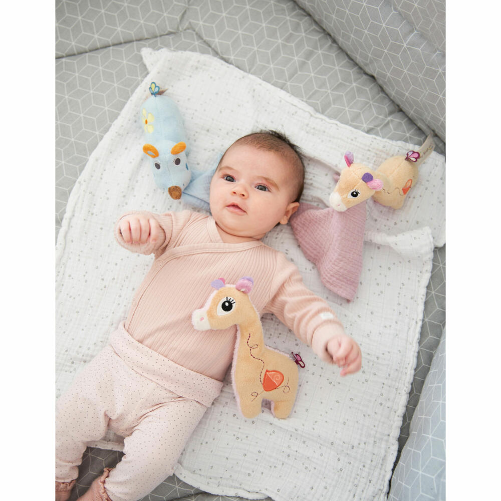 NICI My First NICI Schmusetier Giraffe Sasuma 3D mit Mulltuch, Kuscheltier, Plüschtier, Stofftier, Baumwolle / Polyester, 16 cm, 48037