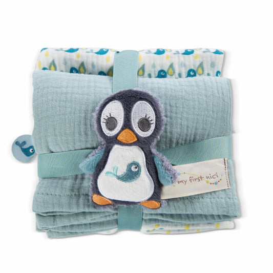 NICI My First NICI Mulltuch mit Greifling Pinguin Watschili, 3-tlg., Greifspielzeug, Spucktuch, Mulltücher, 48048