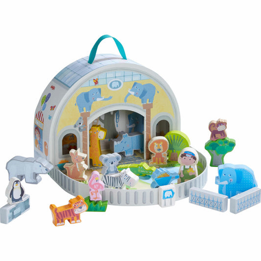 HABA Spielset Spielwelt Zoo, Holzspielzeug, Tierfiguren, ab 1.5 Jahren, 1306941001