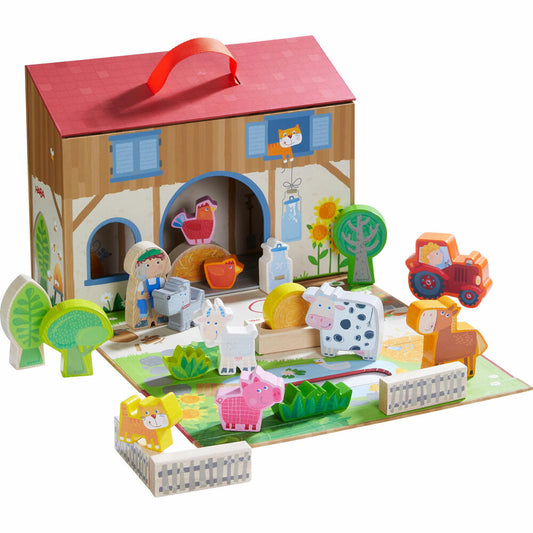 HABA Spielset Spielwelt Bauernhof, Holzspielzeug, Tierfiguren, ab 1.5 Jahren, 1306940001