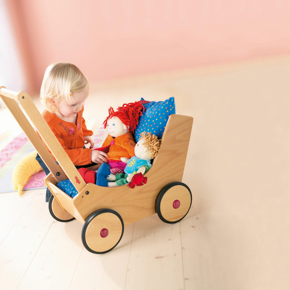 HABA Puppenwagen Natur, Spielzeug, Holzspielzeug, Puppe Wagen, Holz, 57 cm, 001624