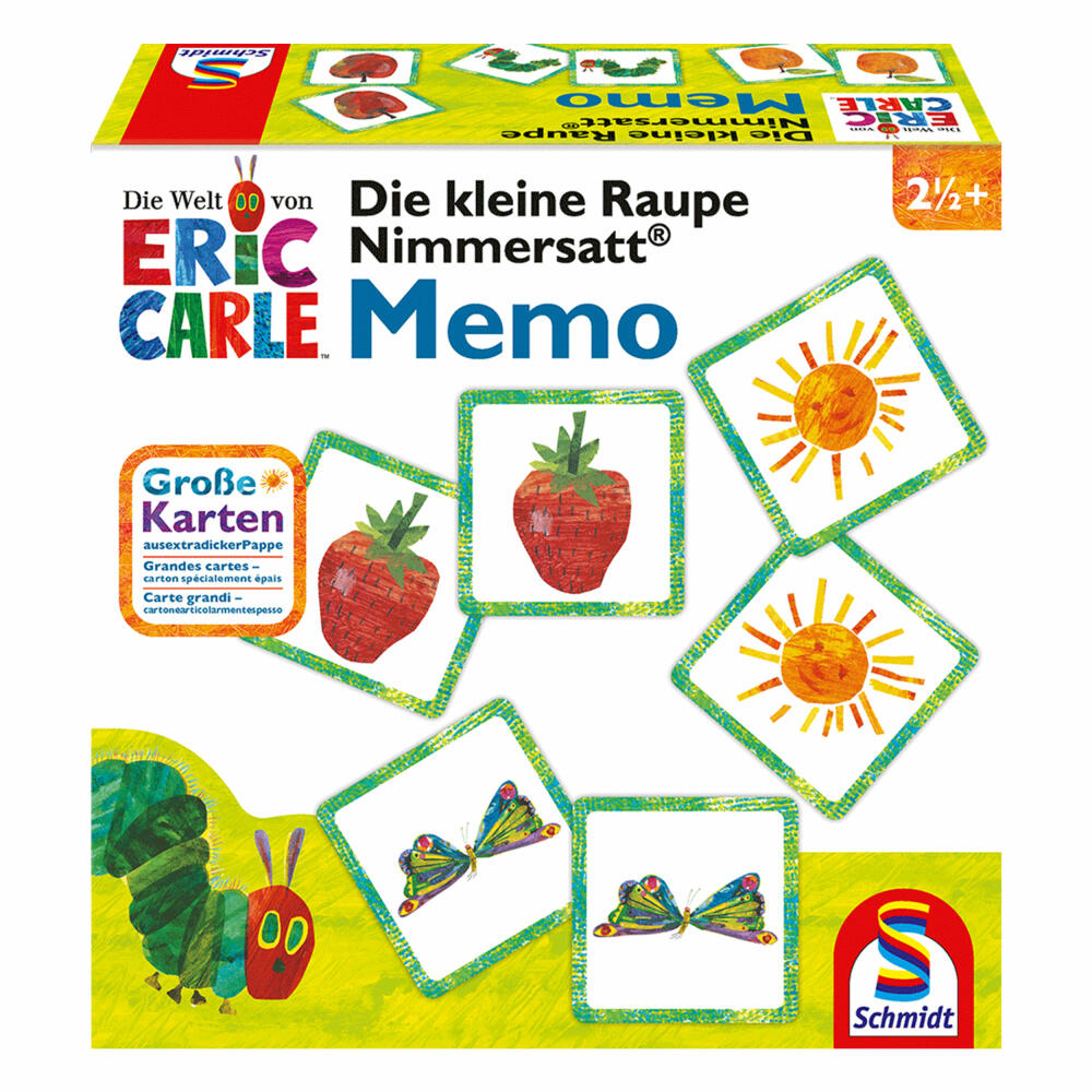 Schmidt Spiele Die kleine Raupe Nimmersatt, Memo Kinderspiel Lizenz, Kartenspiel, 2 bis 4 Spieler, 40455