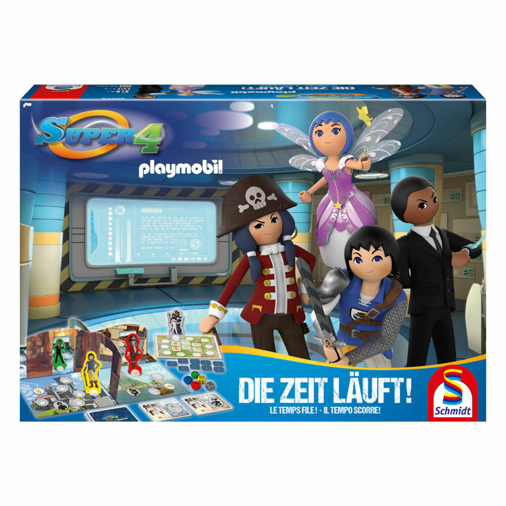 Schmidt Spiele Super 4, Die Zeit läuft!, Kinderspiel Lizenz, Figurspiel, 1 bis 4 Spieler, 40572