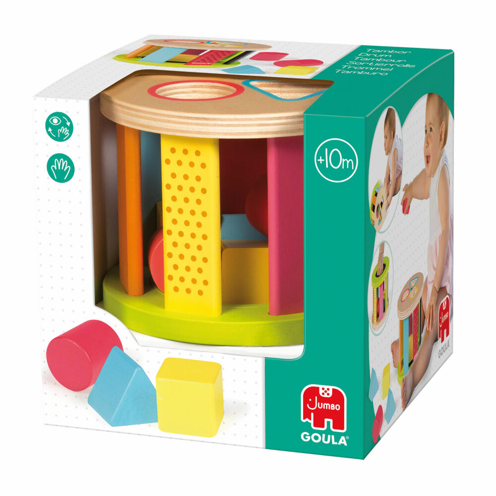 Jumbo Spiele GOULA Geometrische Formen-Steckspiel Trommel, Steckspielzeug, Kinder Spielzeug, Holz, 53455