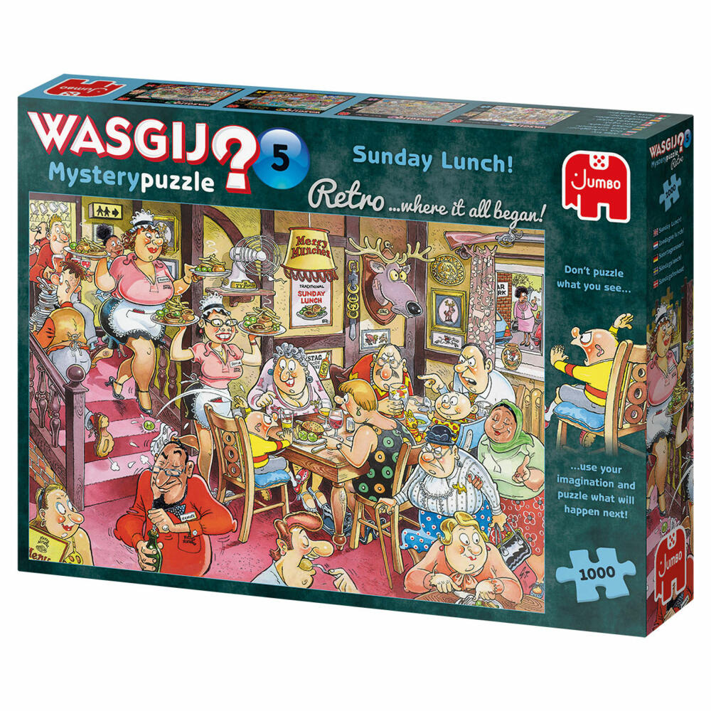 Jumbo Spiele Wasgij Retro Mystery 5 - Sonntagsessen!, Puzzle, Mysterypuzzle, Rätsel, 1000 Teile, 25009