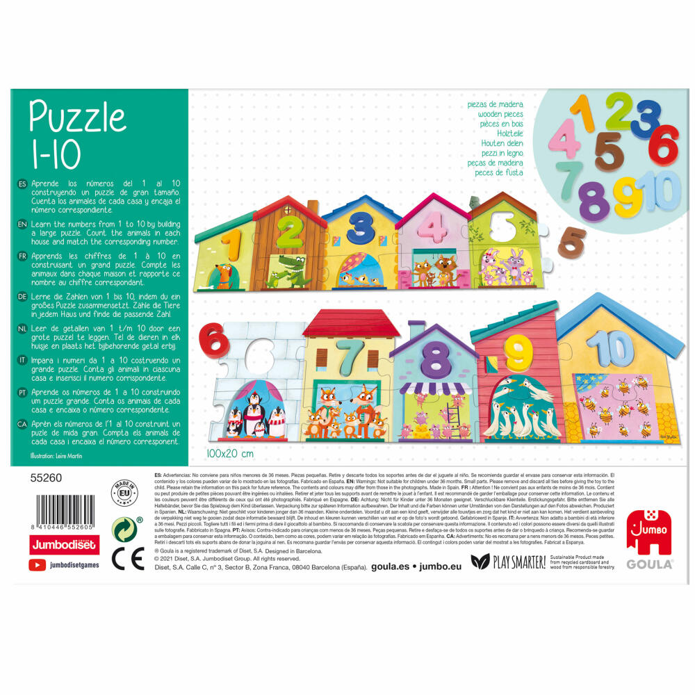 Jumbo Spiele GOULA 1-10 Puzzle, Kinderpuzzle, Holzpuzzle, Legespiel, Kinder, Zahlen lernen, 55260