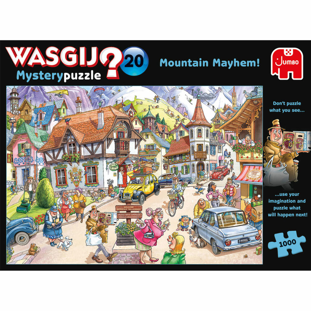 Jumbo Spiele Wasgij Mystery 20 - Idylle in den Bergen!, Puzzle, Mysterypuzzle, Rätsel, 1000 Teile, 25002