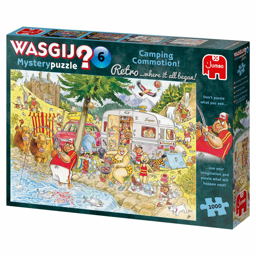 Jumbo Spiele Wasgij Retro Mystery 6 - Camping-Wahnsinn!, Puzzle, Mysterypuzzle, Rätsel, 1000 Teile, 25016