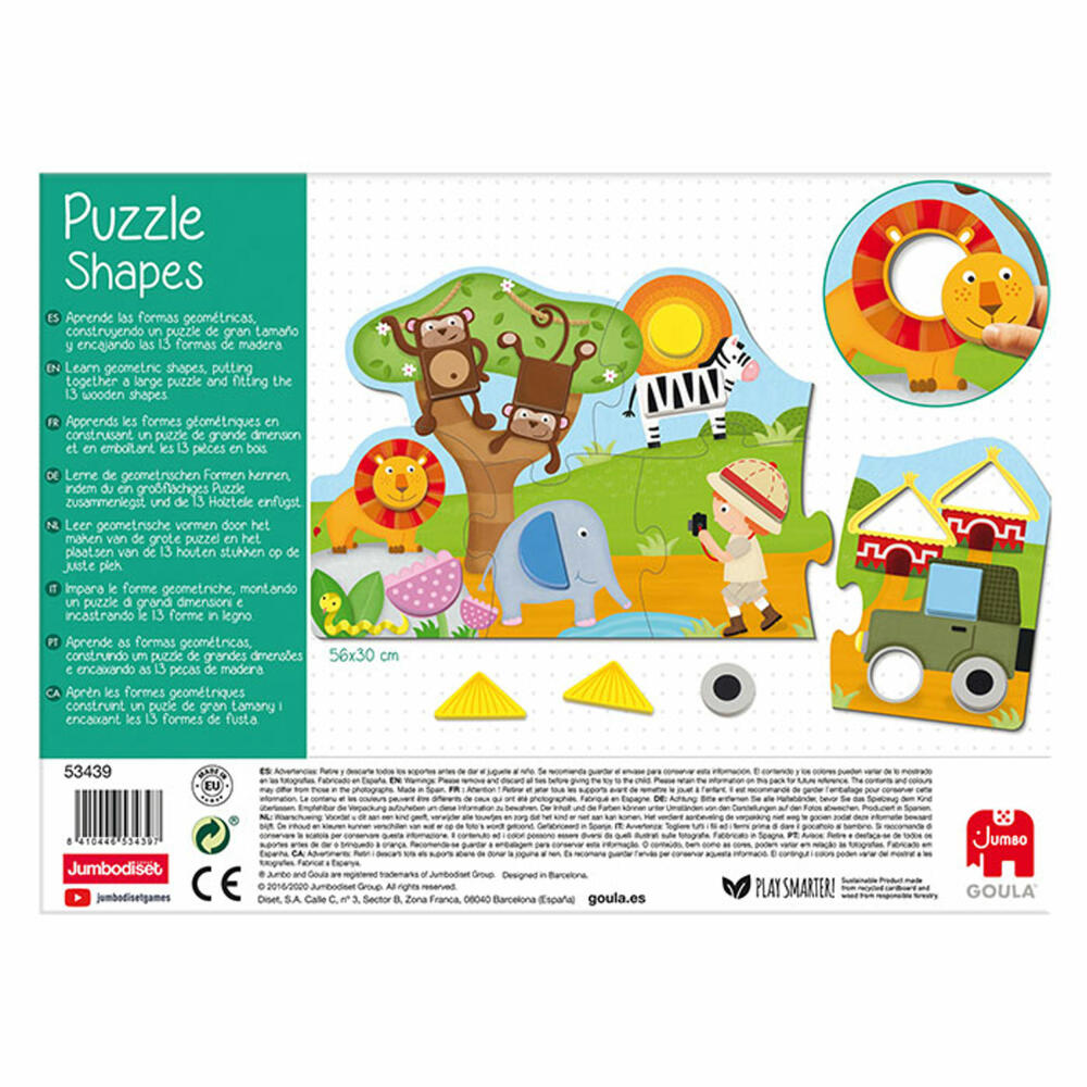 Jumbo Spiele GOULA Puzzle Formen, Kinderpuzzle, Holzpuzzle, Legespiel, Kinder, 13 Teile, 53439