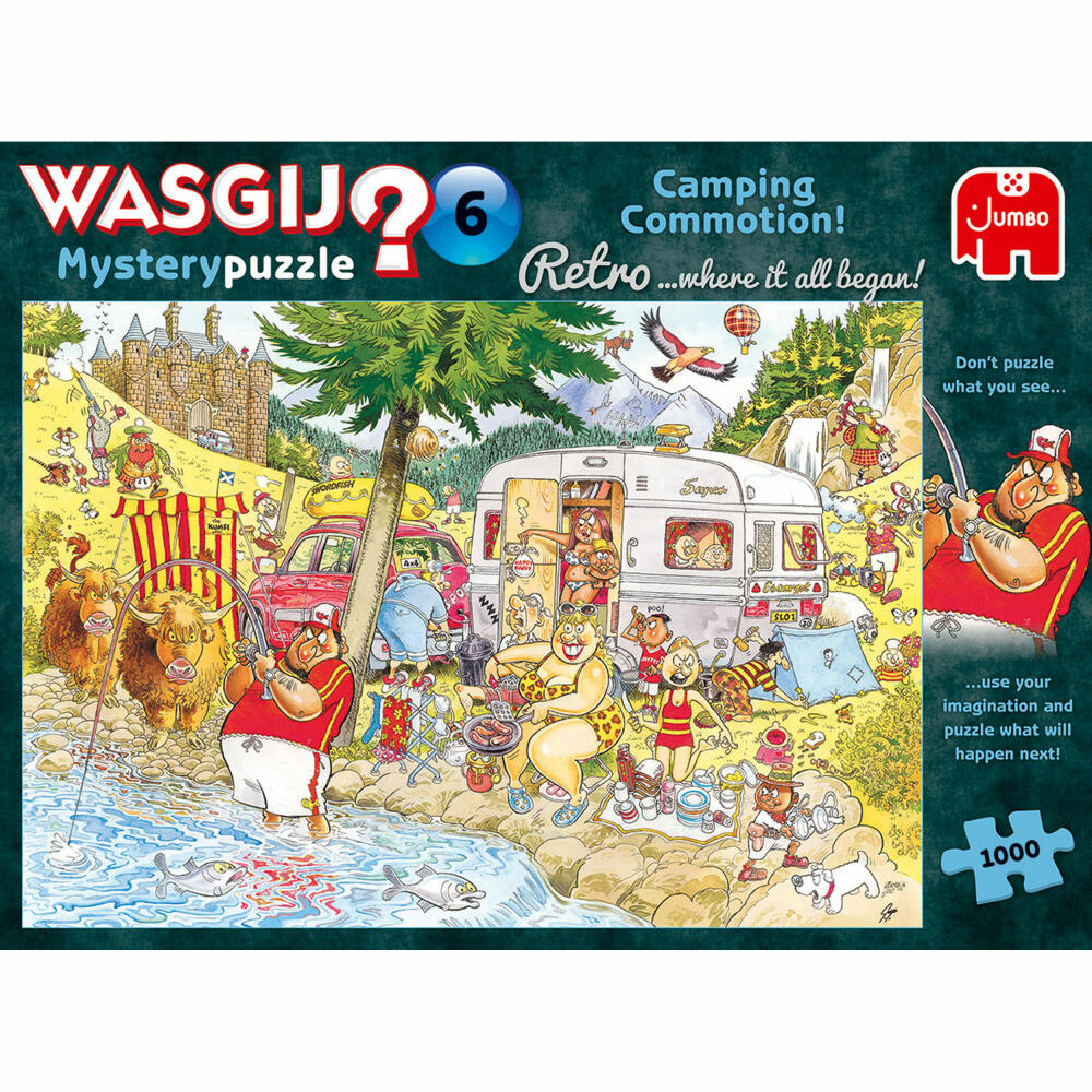 Jumbo Spiele Wasgij Retro Mystery 6 - Camping-Wahnsinn!, Puzzle, Mysterypuzzle, Rätsel, 1000 Teile, 25016