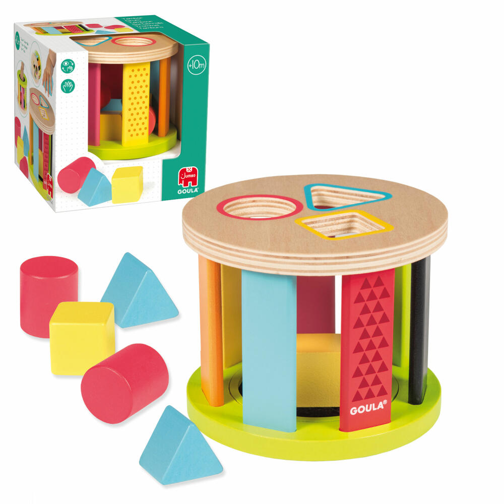 Jumbo Spiele GOULA Geometrische Formen-Steckspiel Trommel, Steckspielzeug, Kinder Spielzeug, Holz, 53455