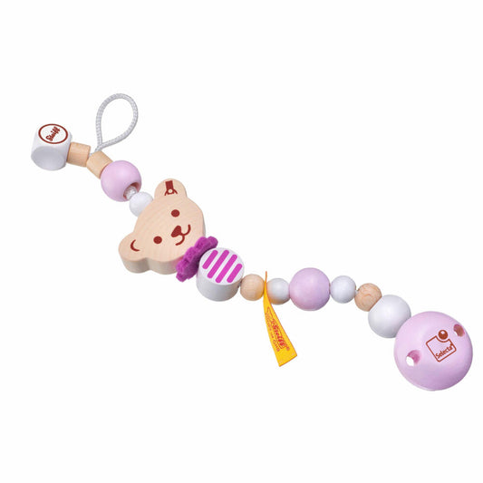 Selecta Steiff Schnullerkette, Schnuller Kette, Schnullerband, Schnullerclip, Rosa, 21 cm, 64302