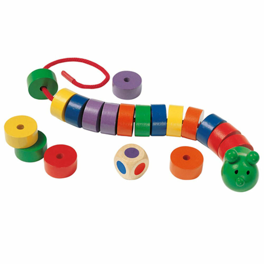 Selecta Spielzeug Fädelraupe, Fädel Spiel, Kinderspiel, Kinderspielzeug, Holz, 20 cm, 63005