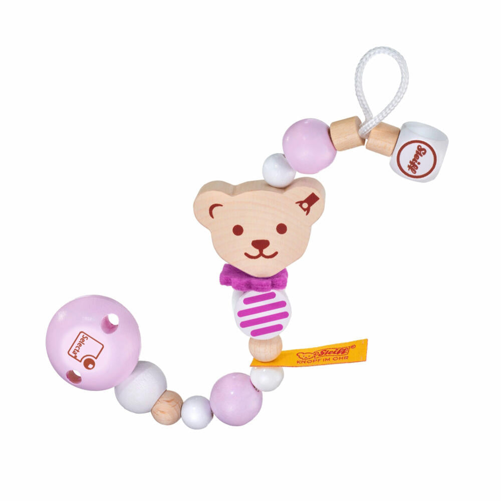 Selecta Steiff Schnullerkette, Schnuller Kette, Schnullerband, Schnullerclip, Rosa, 21 cm, 64302