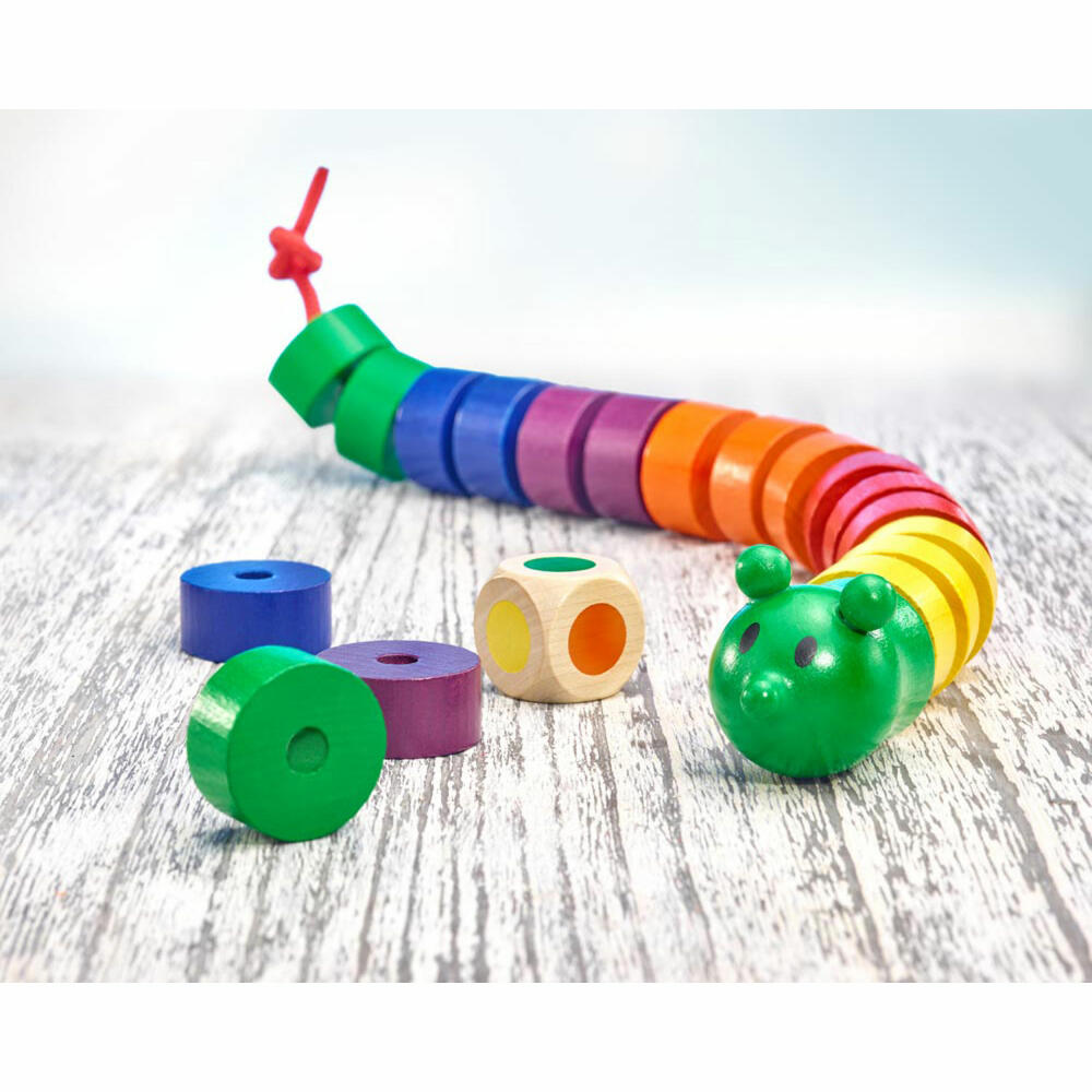 Selecta Spielzeug Fädelraupe, Fädel Spiel, Kinderspiel, Kinderspielzeug, Holz, 20 cm, 63005