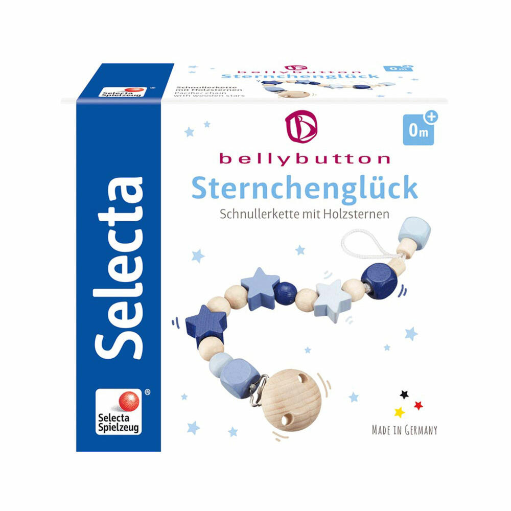 Selecta Spielzeug Sternchenglück Schnullerkette, Schnuller Kette, Kleinkindspiel, Kleinkindspielzeug, Holz, Blau, 21 cm, 64014