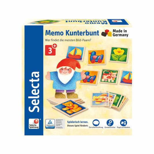 Selecta Spielzeug Memo Kunterbunt, 36-tlg., Memospiel, Kinderspiel, Kinderspielzeug, Holz, 20 cm, 63017