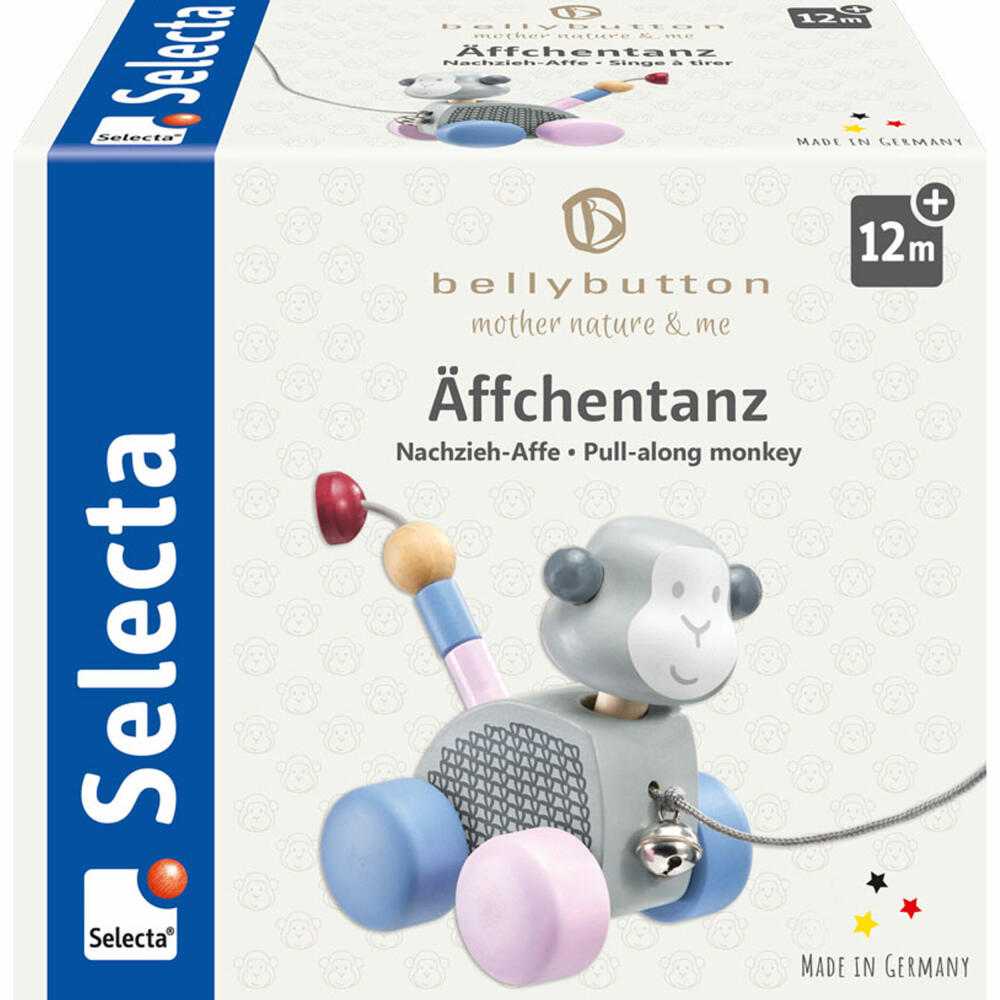 Selecta bellybutton Äffchentanz, Nachzieh-Affe, Nachziehspielzeug, Nachzieh Spielzeug, Holz, 64025