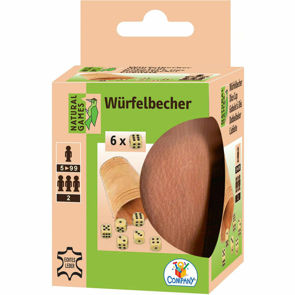 Natural Games Lederwürfelbecher mit 6 Würfeln