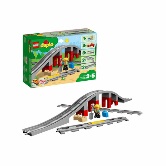 LEGO Duplo Eisenbahnbrücke und Schienen, 26-tlg., Bauset, Eisenbahn, Brücke, ab 2 Jahre, 10872