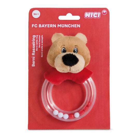 NICI FC Bayern München Bär Berni Rasselring, Rassel, Greifling, Babyspielzeug, Baby Spielzeug, 12 cm, 49085