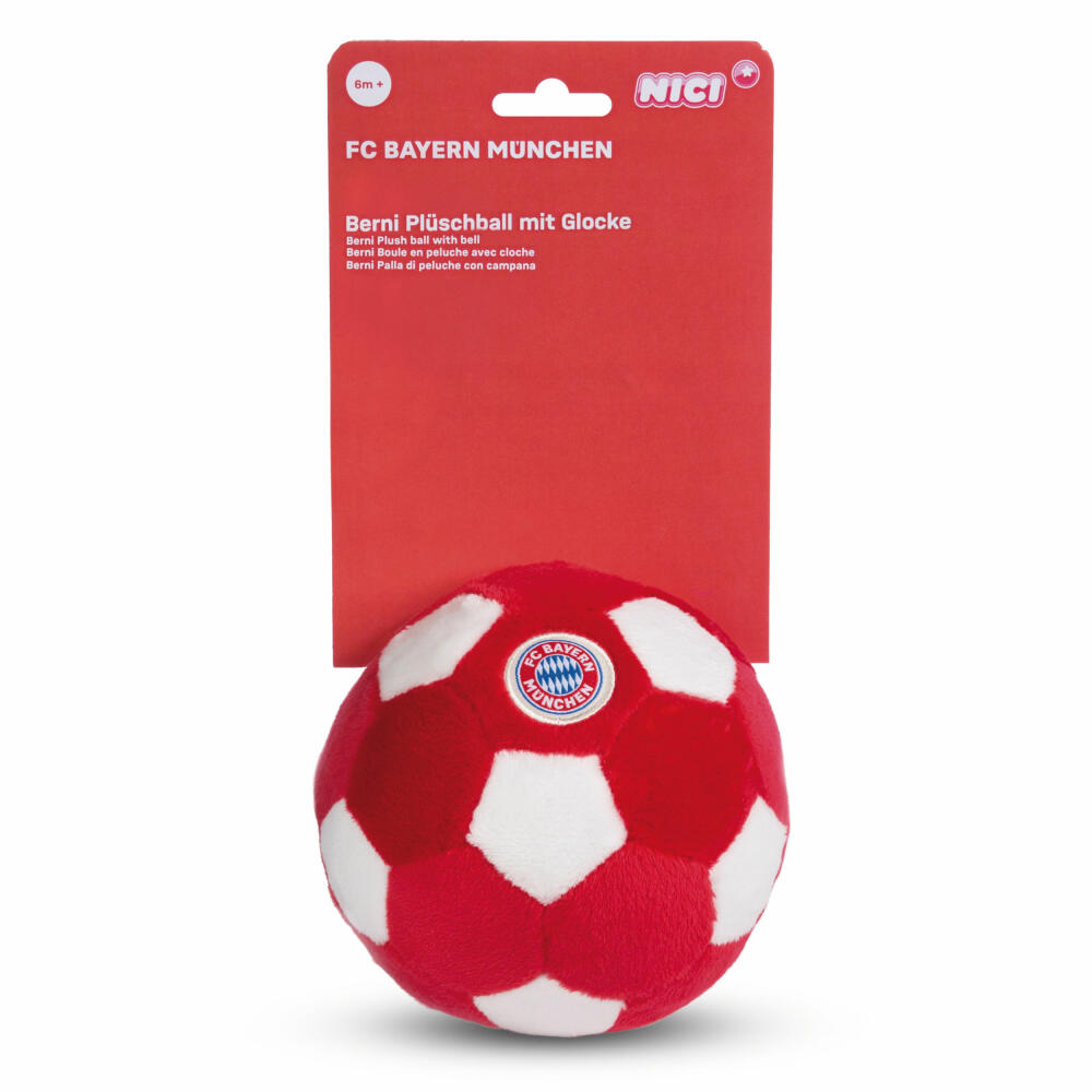 NICI FC Bayern München Bär Berni Plüschball mit Glocke, Stoffball, Kuschelball, Baby Spielzeug, 49087