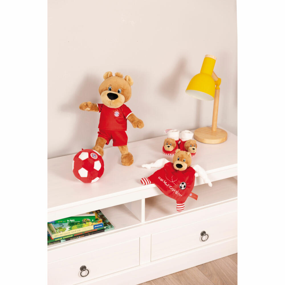 NICI FC Bayern München Bär Berni Plüschball mit Glocke, Stoffball, Kuschelball, Baby Spielzeug, 49087