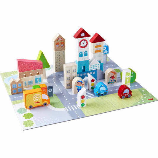 HABA Spielwelt Puzzle Stadtleben, Kinderpuzzle, Legespiel, Spielfigur, Spielzeug Kinder, Holz, 306782