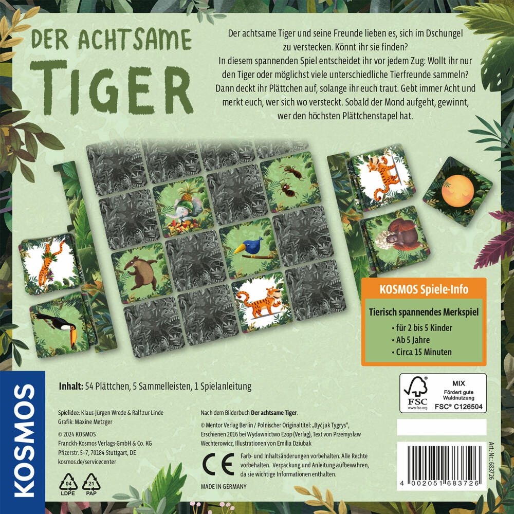 KOSMOS Der achtsame Tiger, Memospiel, Merkspiel, Kinderspiel, ab 5 Jahren, 683726