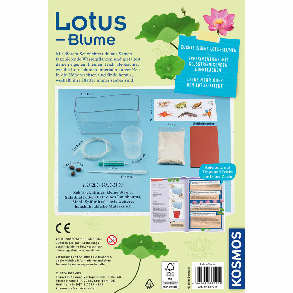 KOSMOS Lotus-Blume, Anzuchtset, Wasserpflanze, Pflanzen züchten, Kinder, ab 8 Jahren, 637279