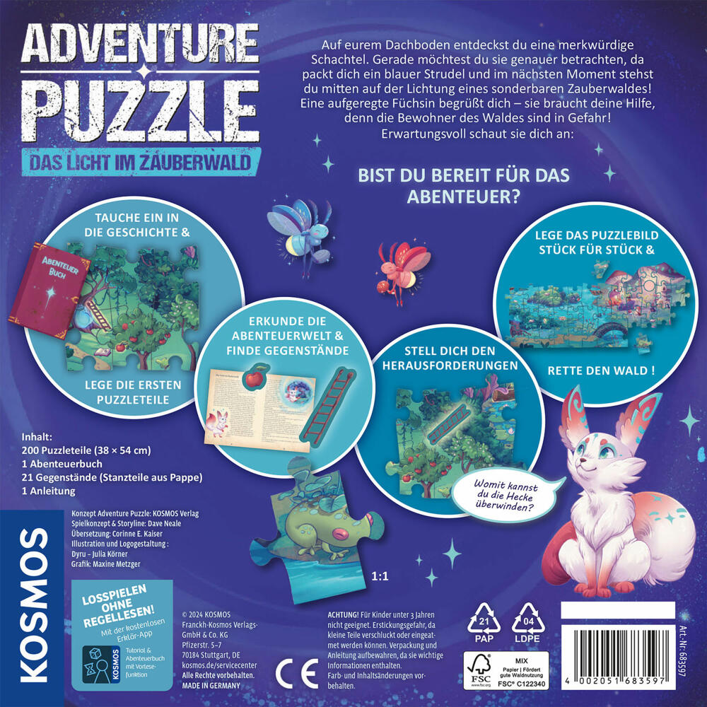KOSMOS Adventure Puzzle Das Licht im Zauberwald, Interaktives Abenteuerspiel, Puzzlespiel, Kinder, ab 8 Jahren, 683597