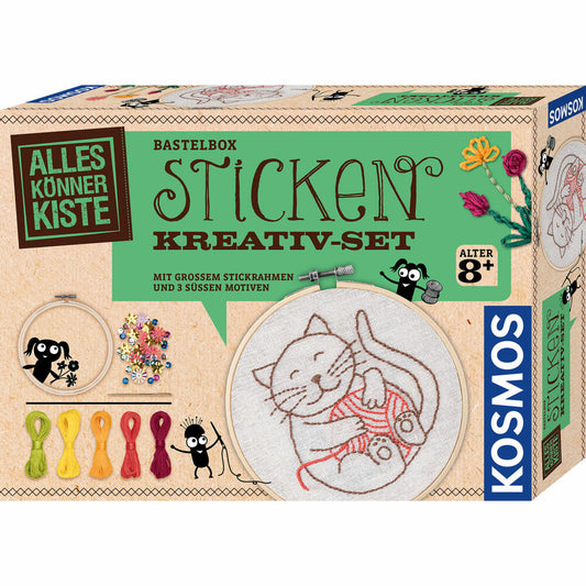 KOSMOS AllesKönnerKiste Sticken Kreativ-Set, Stickset, Stickrahmen, DIY, ab 8 Jahren, 604691