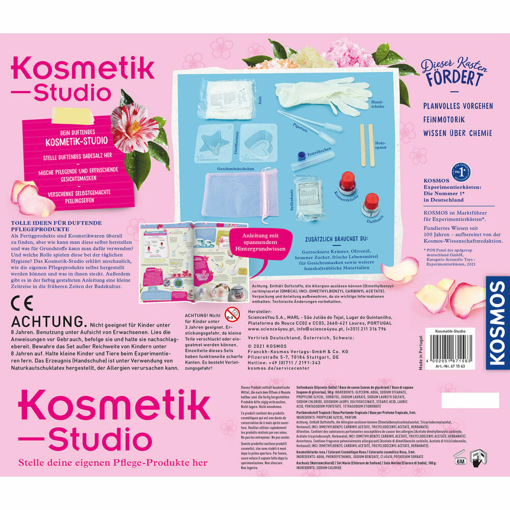 KOSMOS Kosmetik-Studio, Experimentierkasten, DIY, Badesalz, Peeling, Pflegeprodukte, Kinder, ab 8 Jahren, 671563