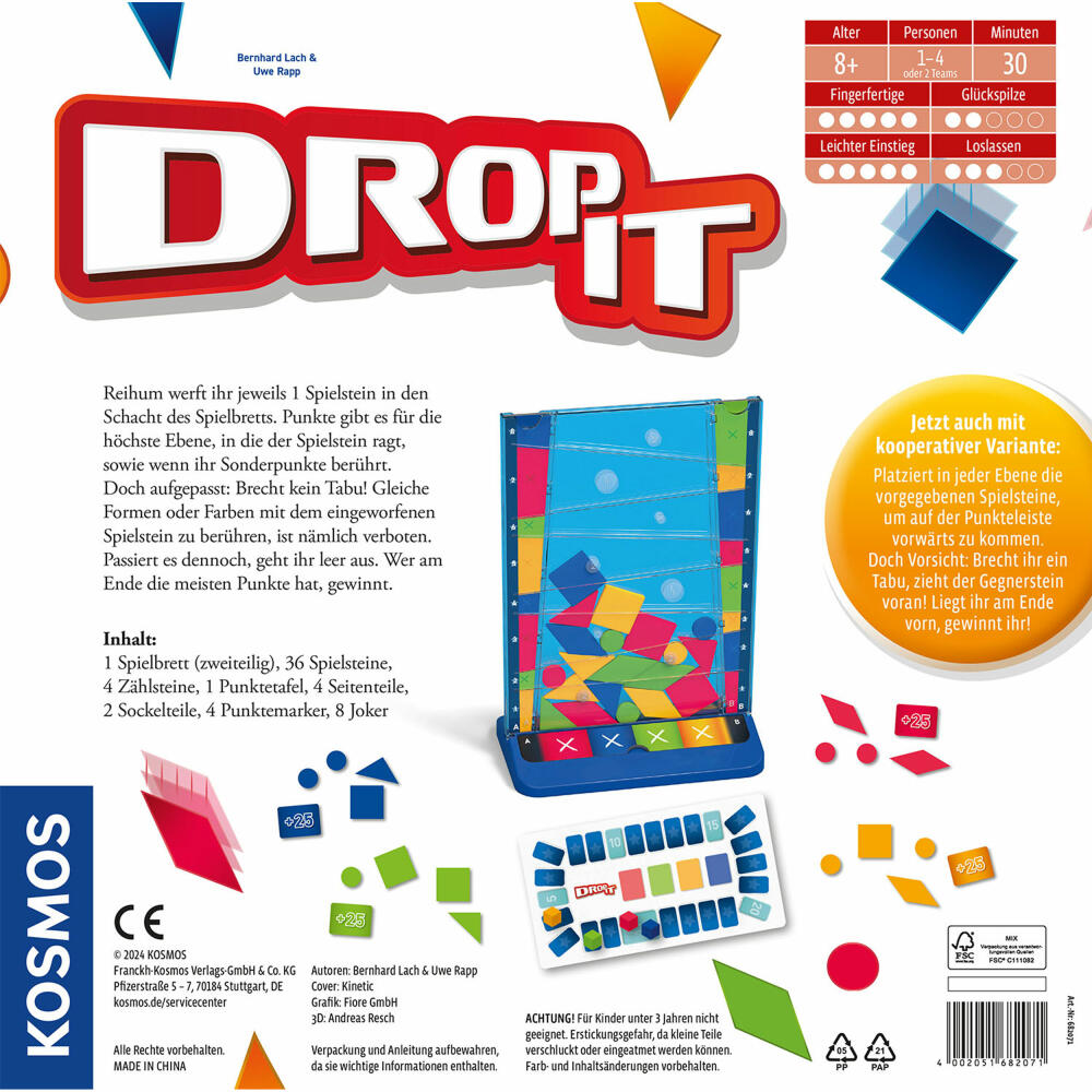 KOSMOS Drop it, Familienspiel, Gesellschaftsspiel, Geschicklichkeitsspiel, ab 8 Jahren, 682071