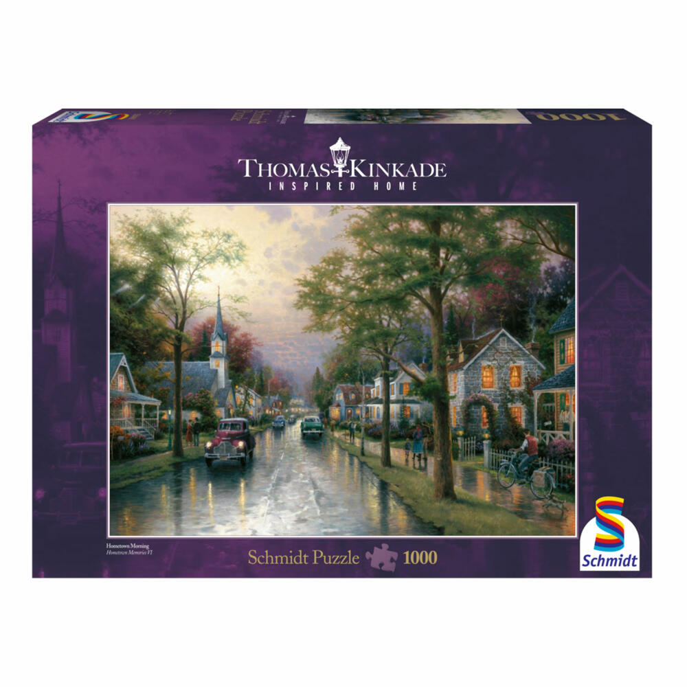 Schmidt Spiele Morgen in der kleinen Stadt, Puzzle, Erwachsenenpuzzle, Thomas Kinkade, 1000 Teile, 58441