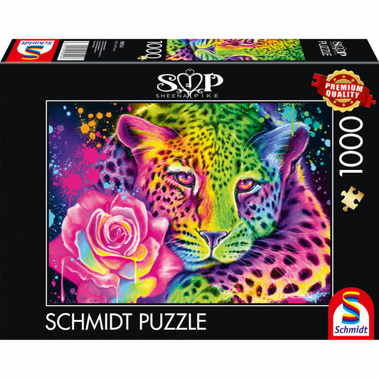 Schmidt Spiele Puzzle Neon Regenbogen-Leopard, Sheena Pike, Erwachsenenpuzzle, 1000 Teile, 58514