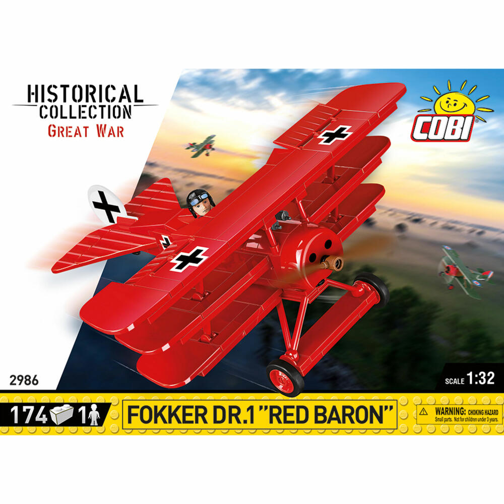 Cobi Klemmbausteinset Fokker Dr.1 Roter Baron, Great War, Dreidecker-Flugzeug, Spielzeug, 174 Teile, 2986