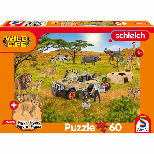 Schmidt Spiele Schleich Wild Life In der Sarvanne, Puzzle, Kinderpuzzle, mit Add-on, 60 Teile, 56466