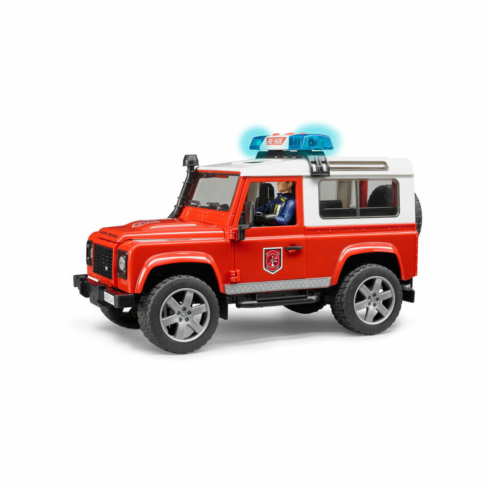 Bruder Einsatzfahrzeuge Land Rover Defender Station Wagon Feuerwehr, mit Feuerwehrmann, Modellfahrzeug, Modell Fahrzeug, Spielzeug, 02596
