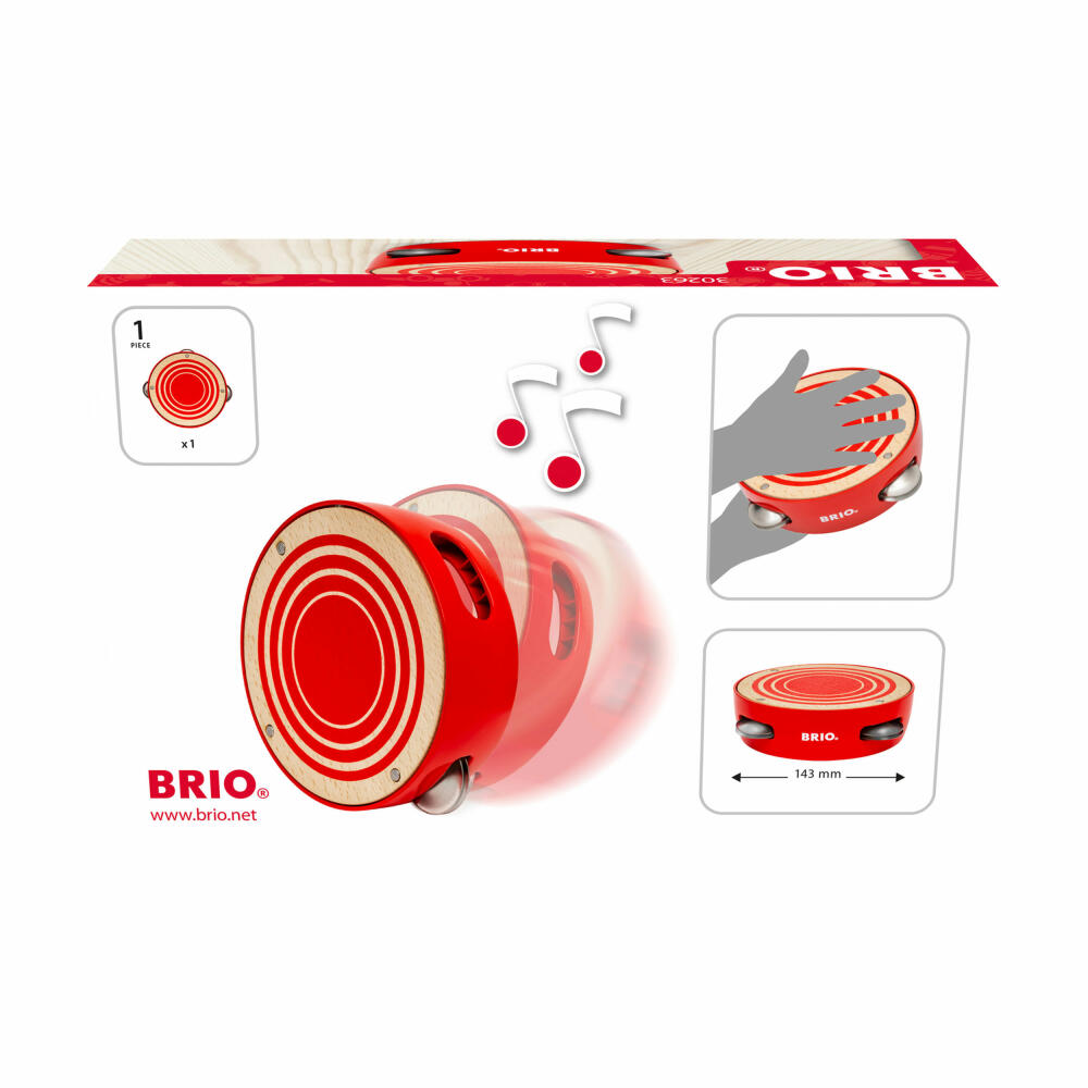 BRIO Schellentrommel, Tamburin, Tambourine, Handtrommel, Musikinstrument, Kinder, Holz, 63026300