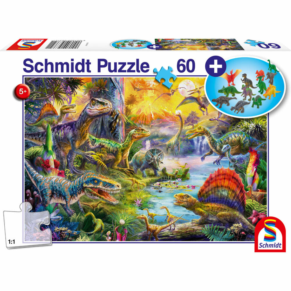 Schmidt Spiele Dinosaurier, mit Add-On, Kinderpuzzle, Kinder Puzzle, Kinderpuzzles, 60 Teile, 56372