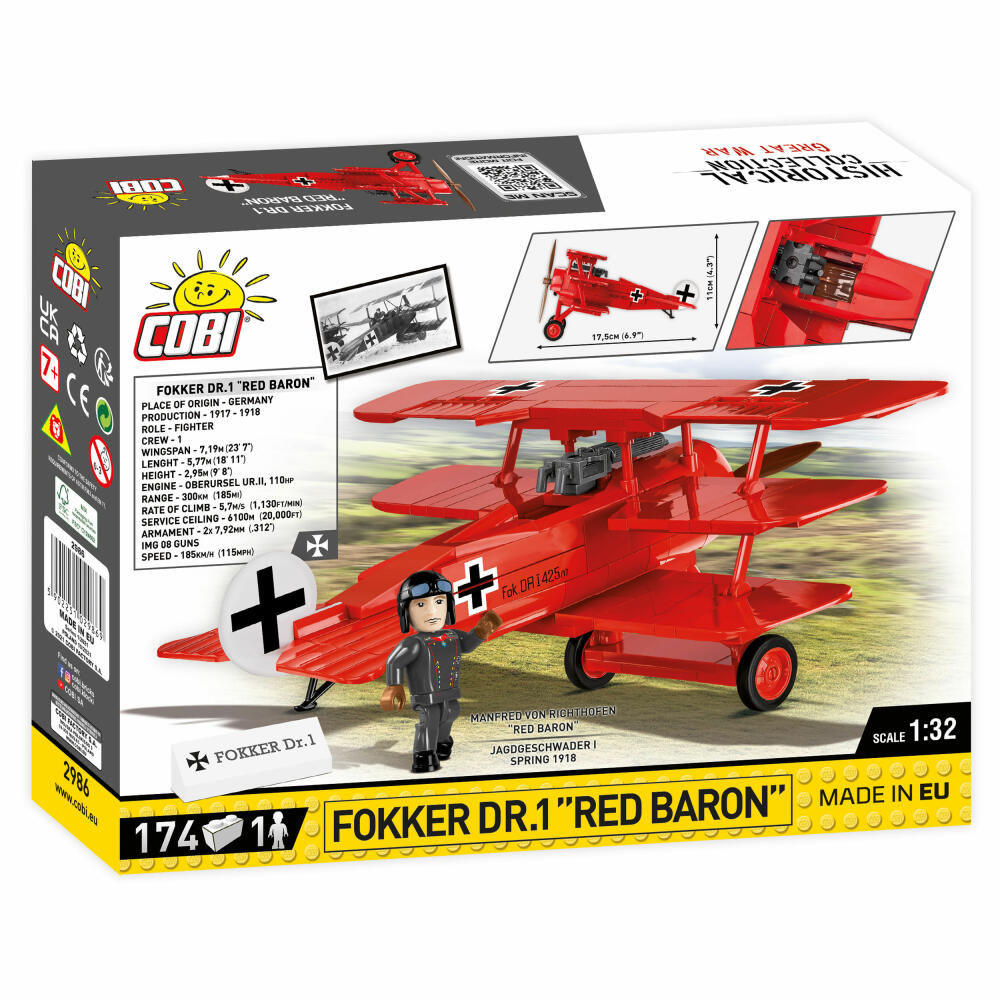 Cobi Klemmbausteinset Fokker Dr.1 Roter Baron, Great War, Dreidecker-Flugzeug, Spielzeug, 174 Teile, 2986