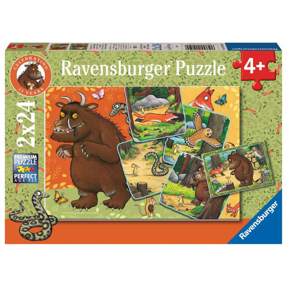 Ravensburger 25 Jahre Grüffelo!, 2 x 24 Teile, Kinderpuzzle, Kinder Puzzle, ab 4 Jahren, 12001050