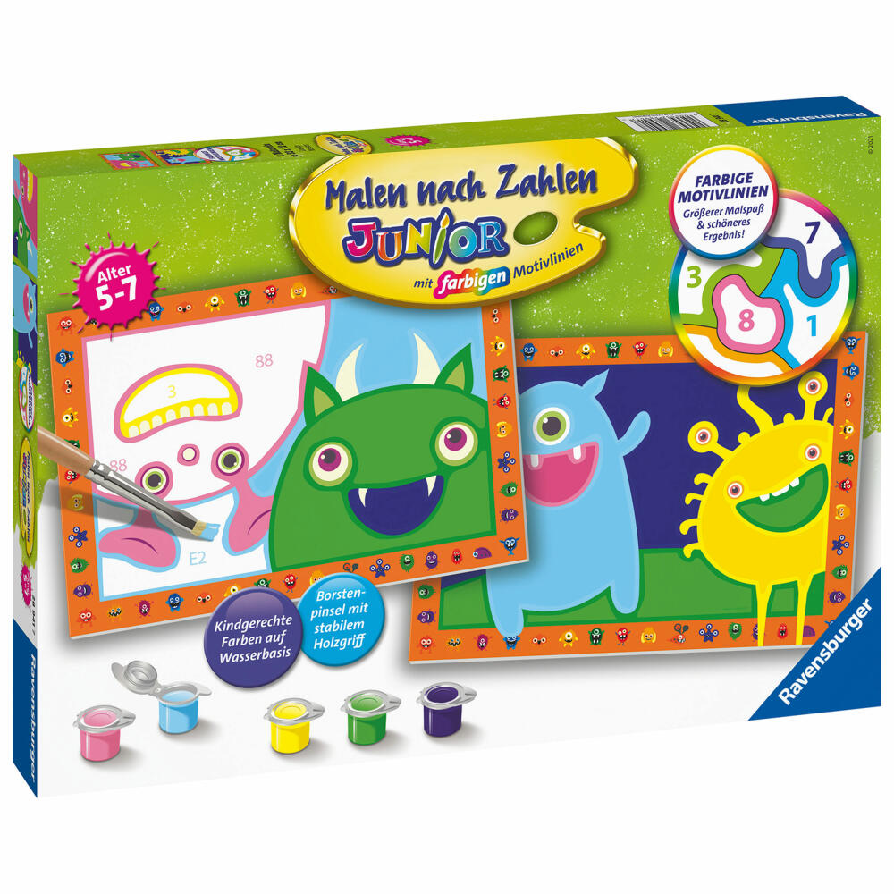 Ravensburger Malen nach Zahlen Junior Lustige Monster, Mal Set, Malvorlage, Vorlage, Bild, Kinder, 28941