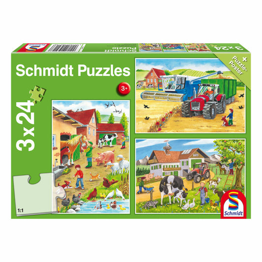 Schmidt Spiele Tiere Auf dem Bauernhof, Kinderpuzzle, 3 x 24 Teile, Puzzle, Puzzlespiel, Ab 3 Jahren, 56216