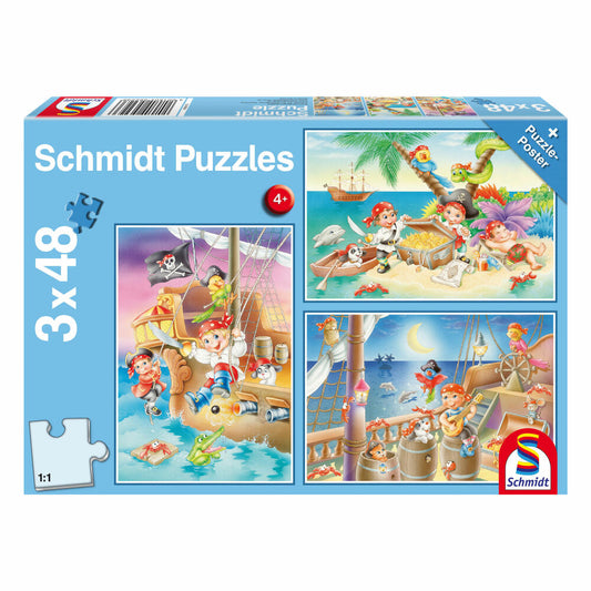 Schmidt Spiele Piraten Piratenbande, Kinderpuzzle, 3 x 48 Teile, Puzzle, Puzzlespiel, Ab 4 Jahren, 56223